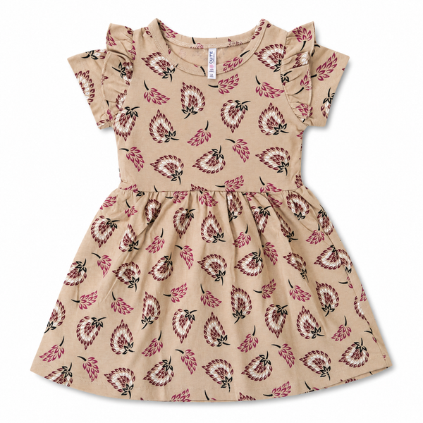 Beige Floral Frill Sleeve Dress 1 to 8 Years