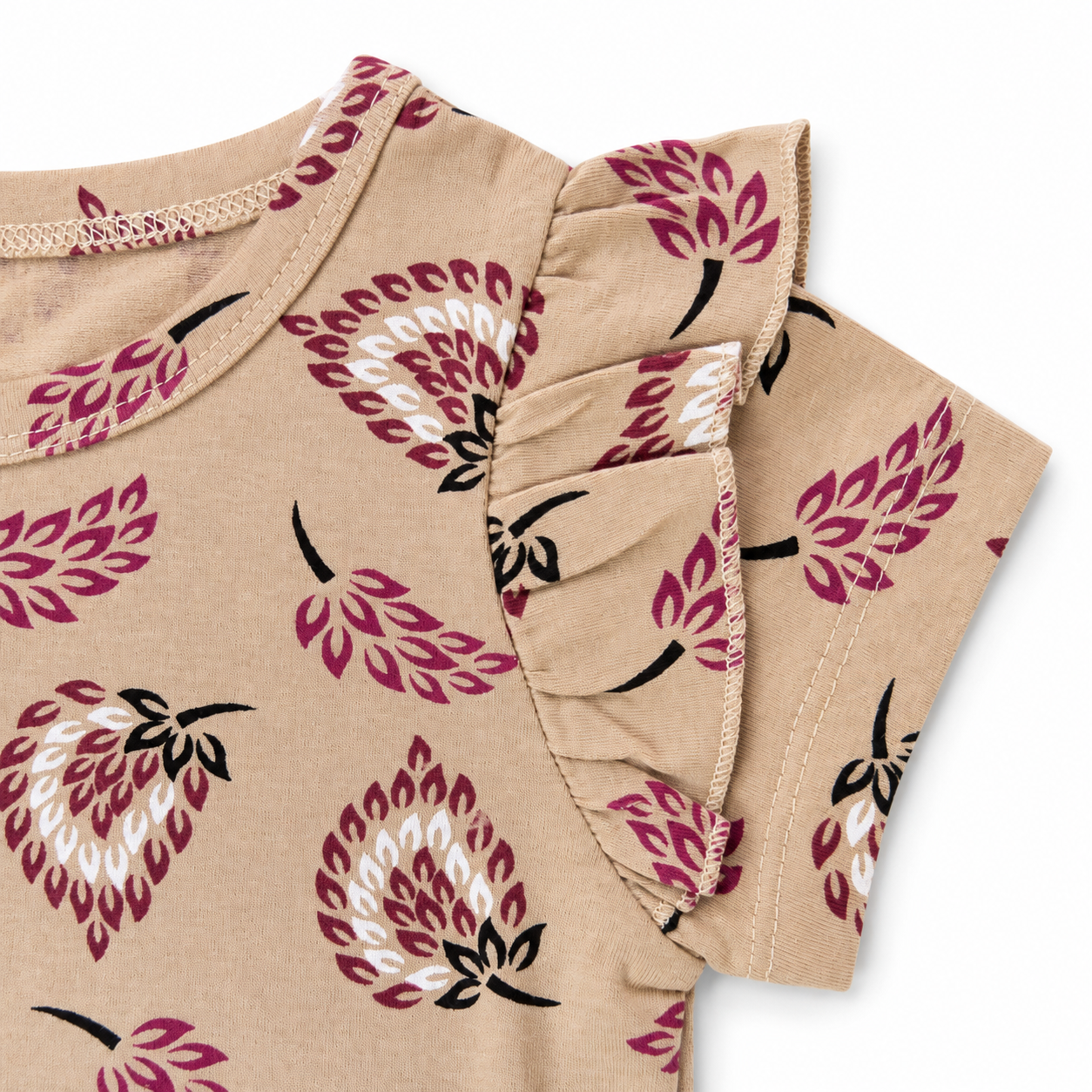 Beige Floral Frill Sleeve Dress 1 to 8 Years