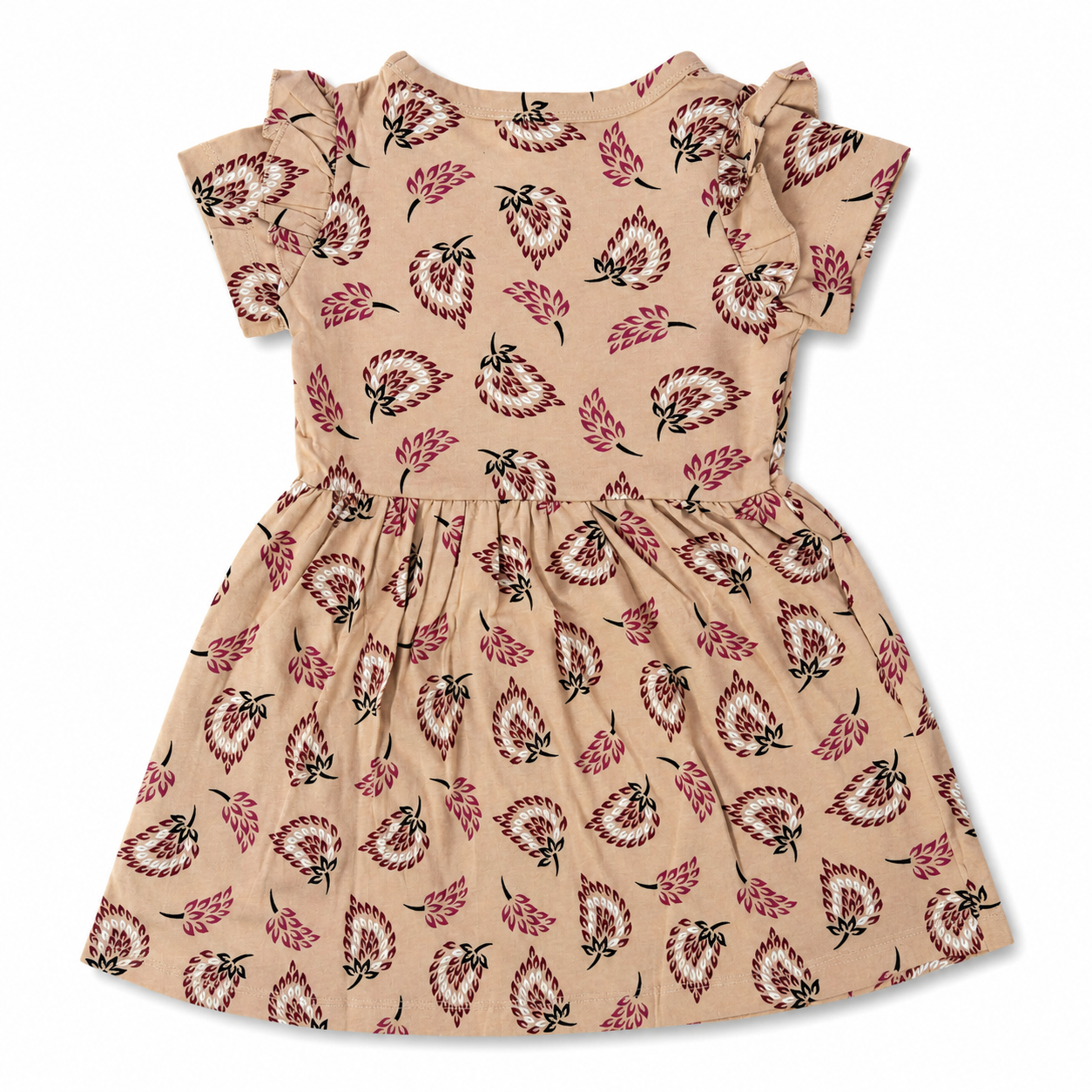 Beige Floral Frill Sleeve Dress 1 to 8 Years