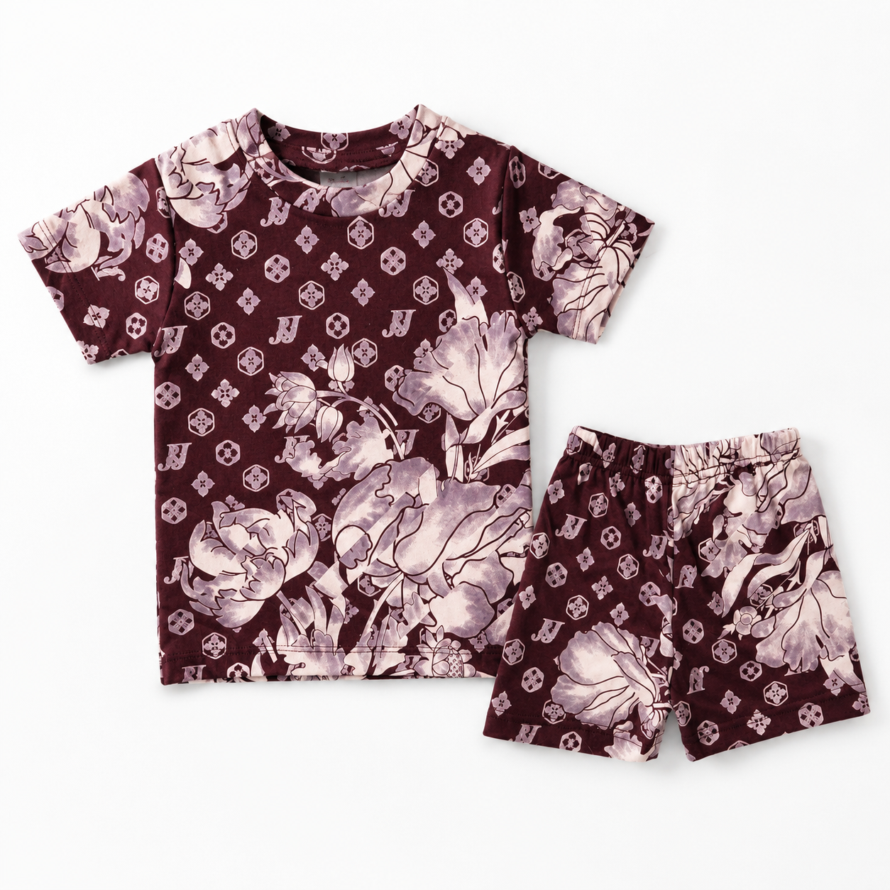 Unisex Brown Floral Interlock Cotton Co-ord Set (2–6 Years)
