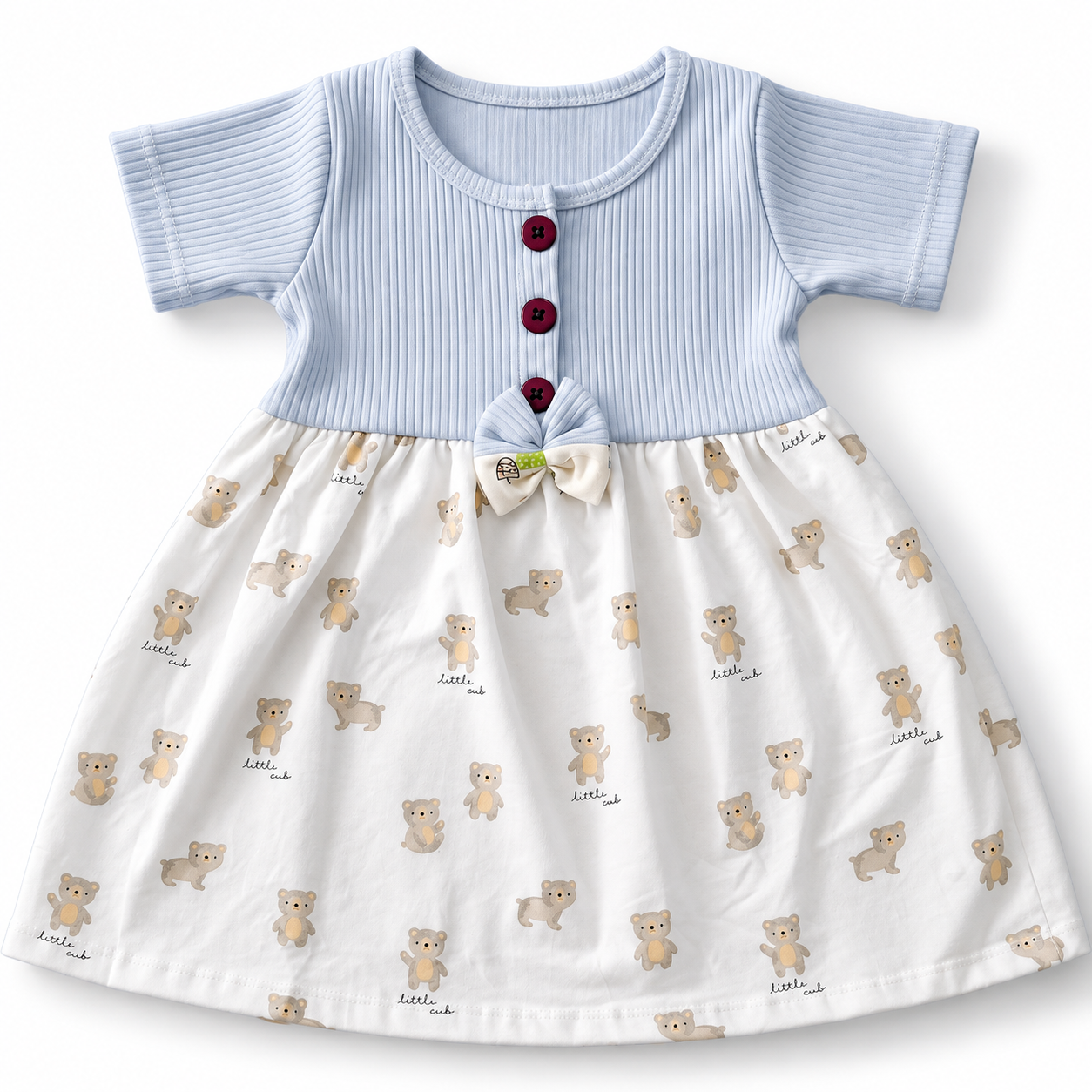 Pastel Blue Center Button Frock (2-5Y)