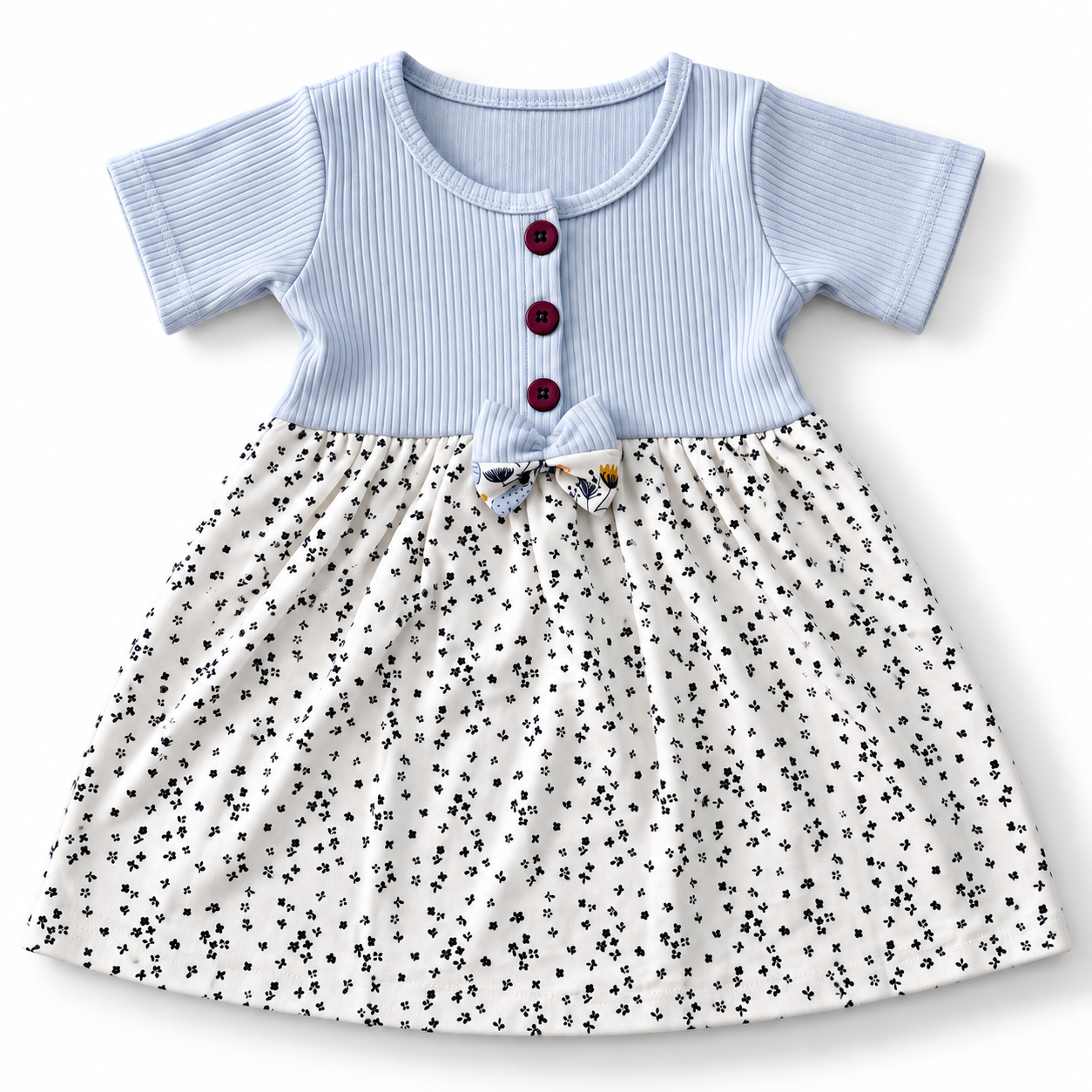 Pastel Blue Center Button Frock (2-5Y)
