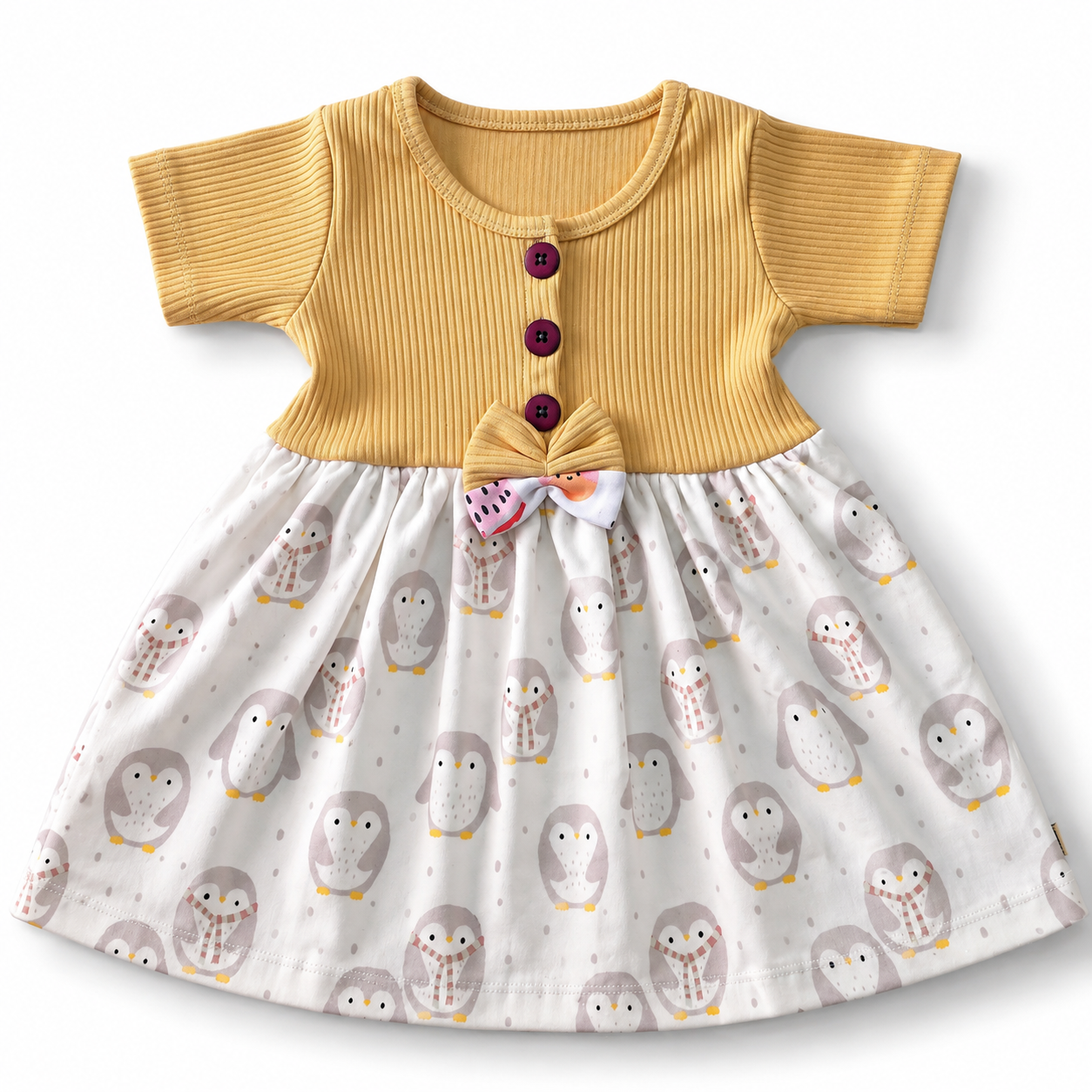 Mustard Ribbed Center Button Frock (2-5Y)