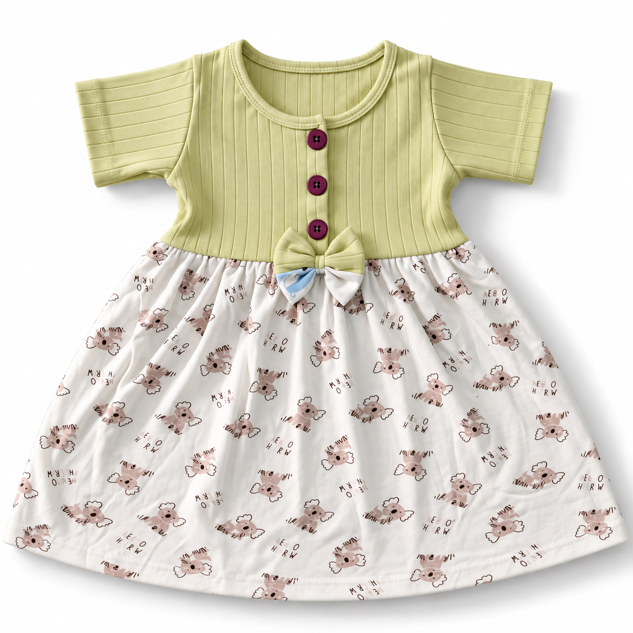 Sage Ribbed Knit Center Button Frock (2-5Y)