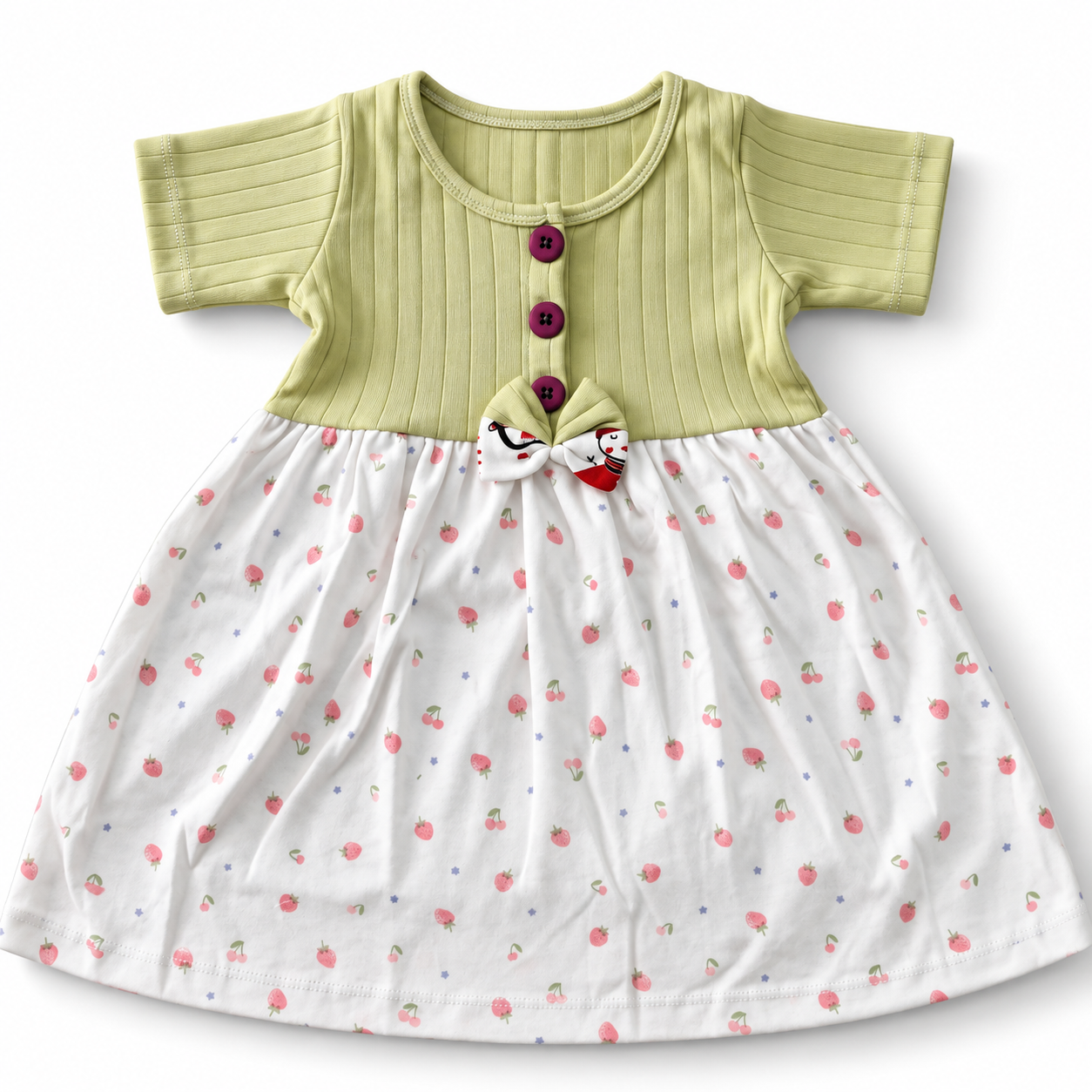 Sage Ribbed Knit Center Button Frock (2-5Y)