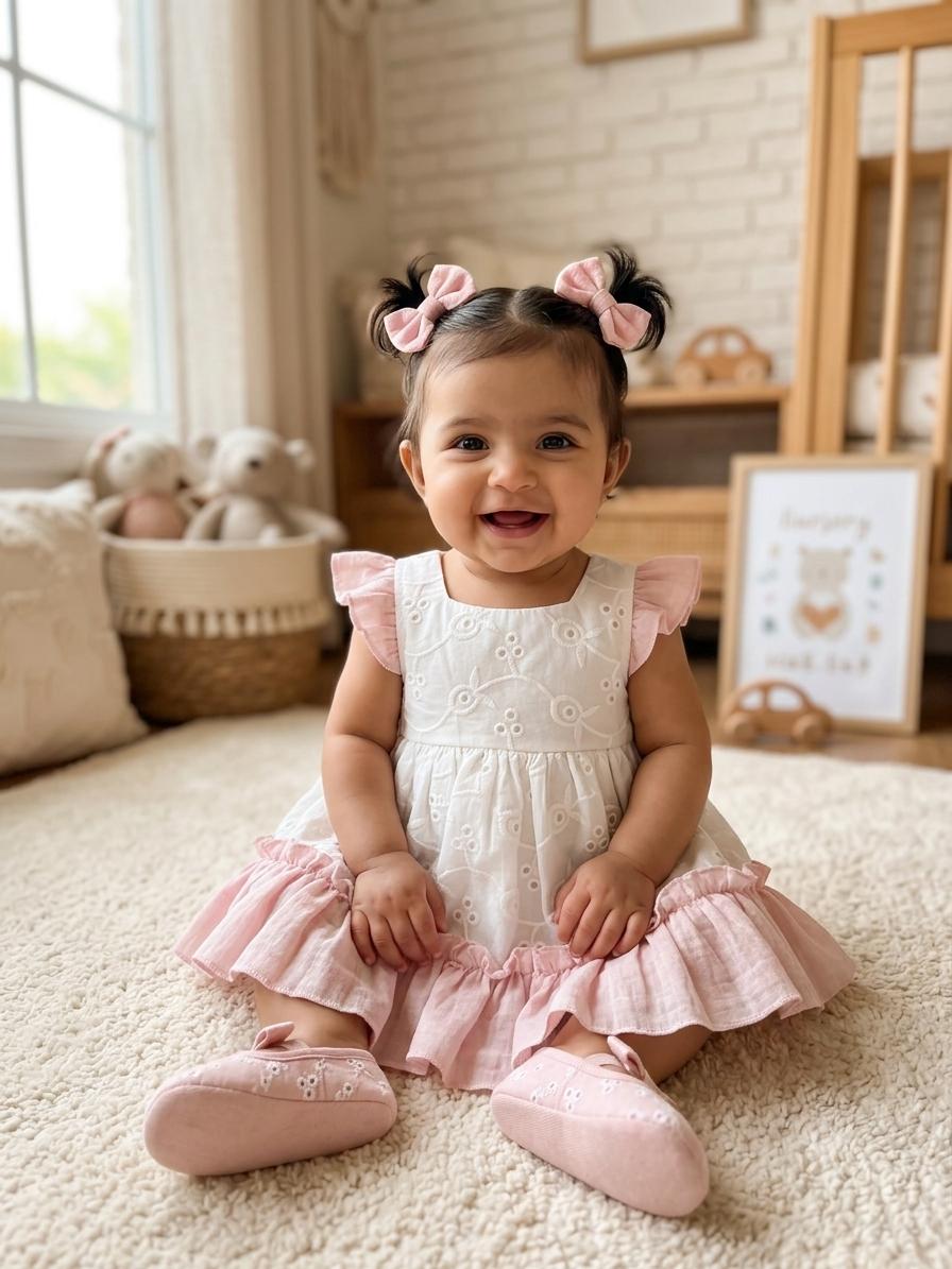 Pinky Frill Hakoba Frock (0-18Months)