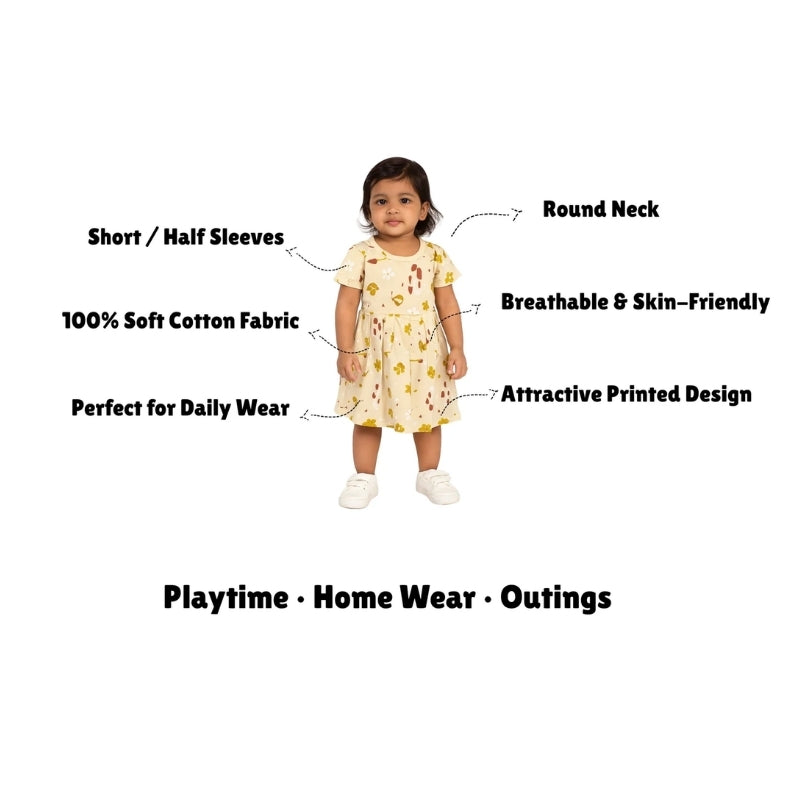 Baby Girl Cotton Printed Frock Dress | Short Sleeve | Below Knee