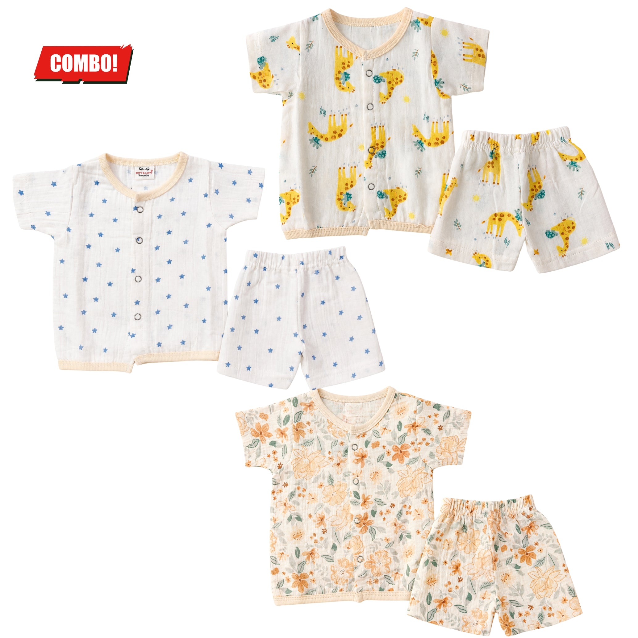Muslin Half Sleeve Jabla Set (0–6 Months) Combo of 3